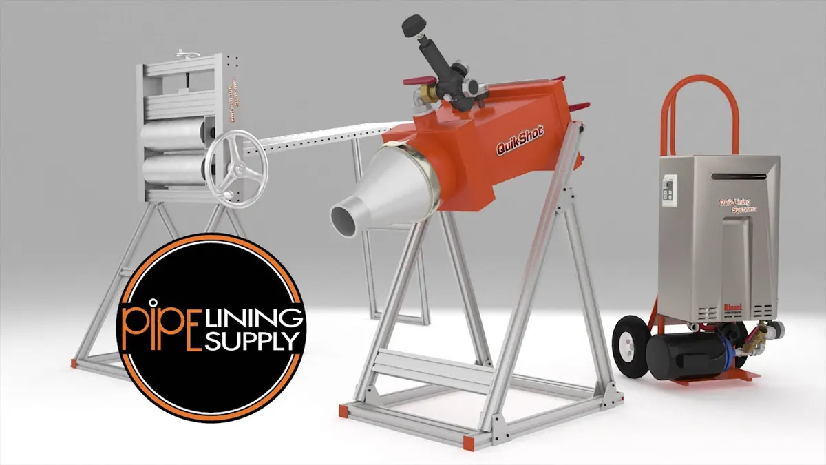 CIPP epoxy liner equipment set up at a small access pit in a residential front yard