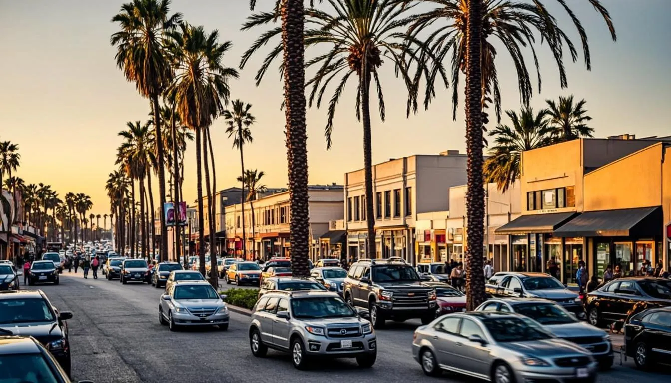 Commercial plaza street scene in Rowland Heights California